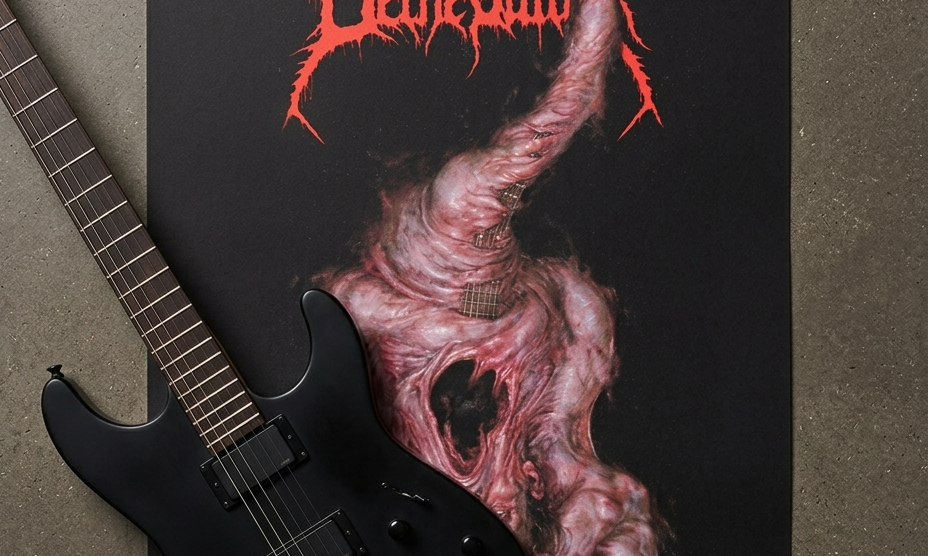 DORTI Be the Guitar poster with a black electric guitar leaning against it