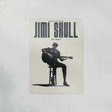 DORTI Poster of a silhouette of Jimi Skull playing guitar with 'Jimi Skull' text on a light background.