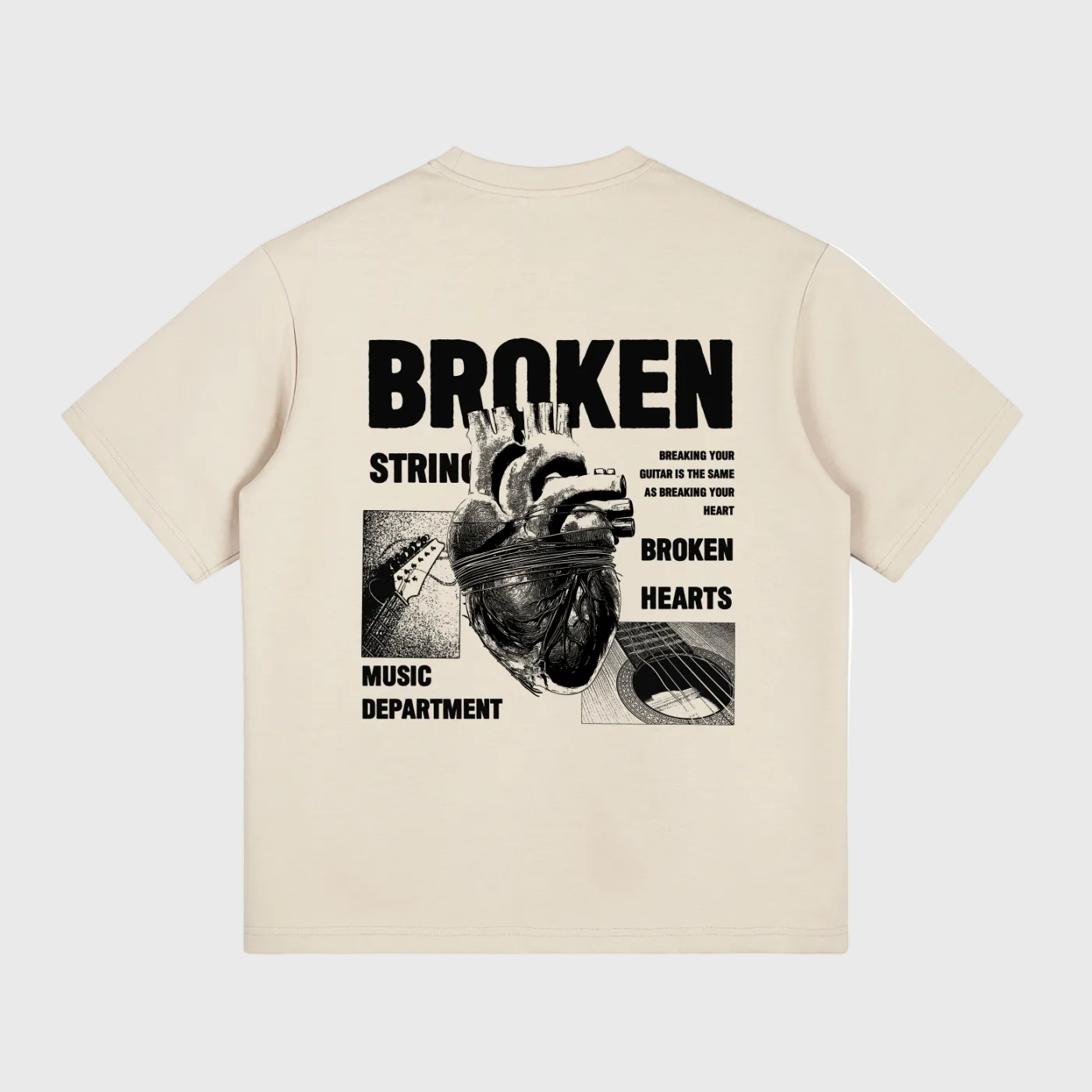 Beige DORTI t-shirt with black graphic design and text on a white background