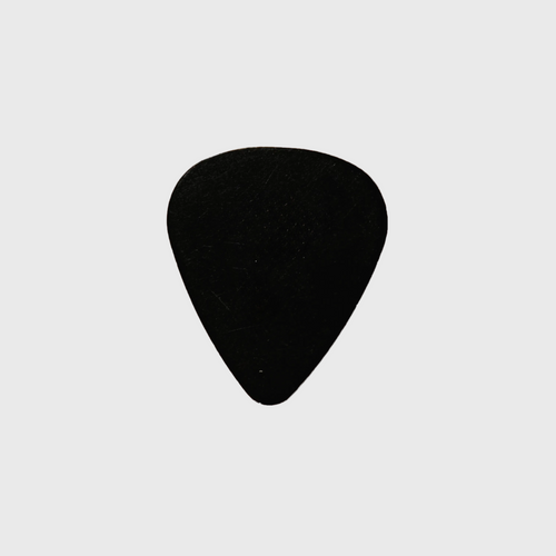Black guitar pick on a white background