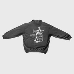DORTI Jimi Skull polo sweatshirt in charcoal, back print of the Jimi Skull guitarist