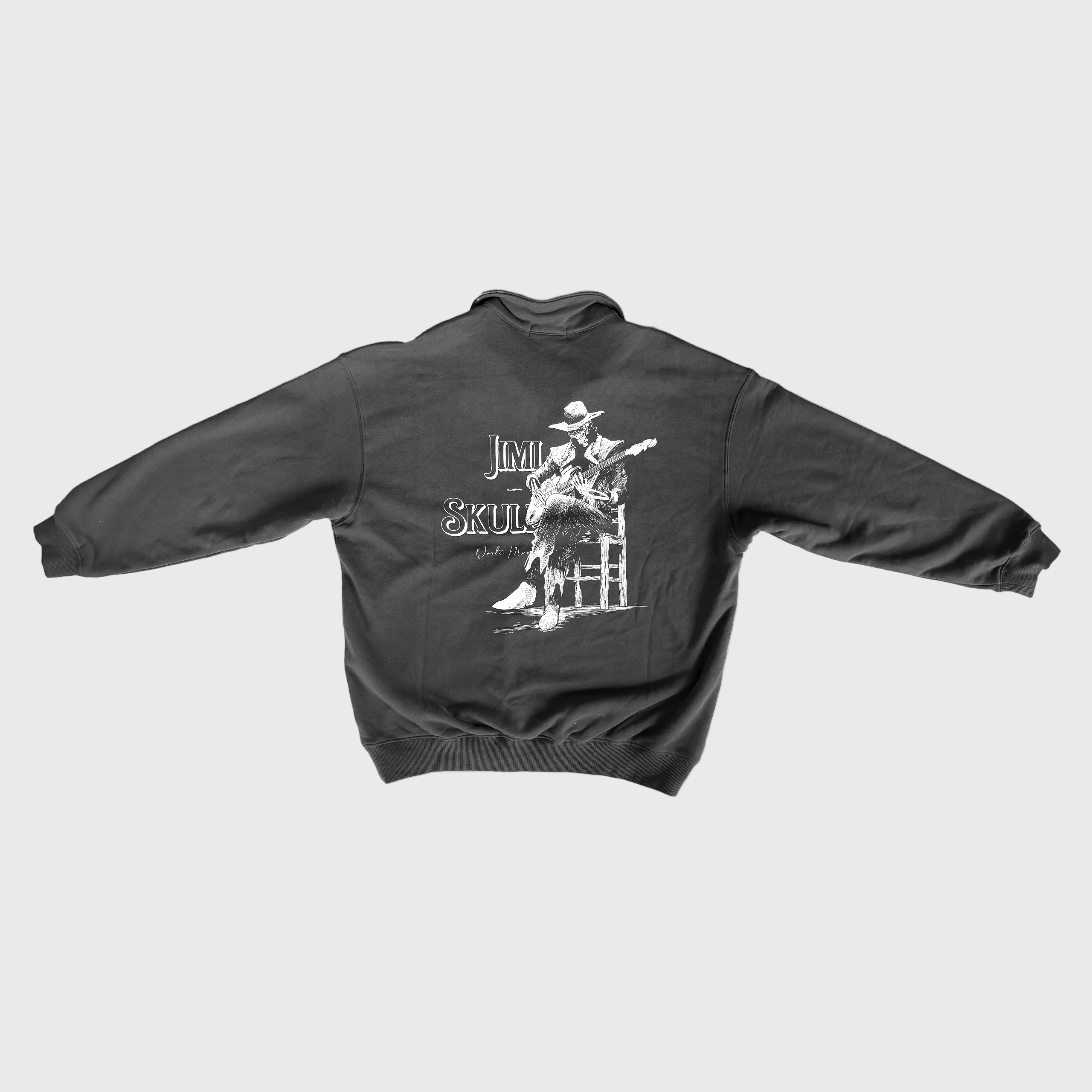 Black DORTI sweatshirt with a Jimi Skull graphic design on a white background