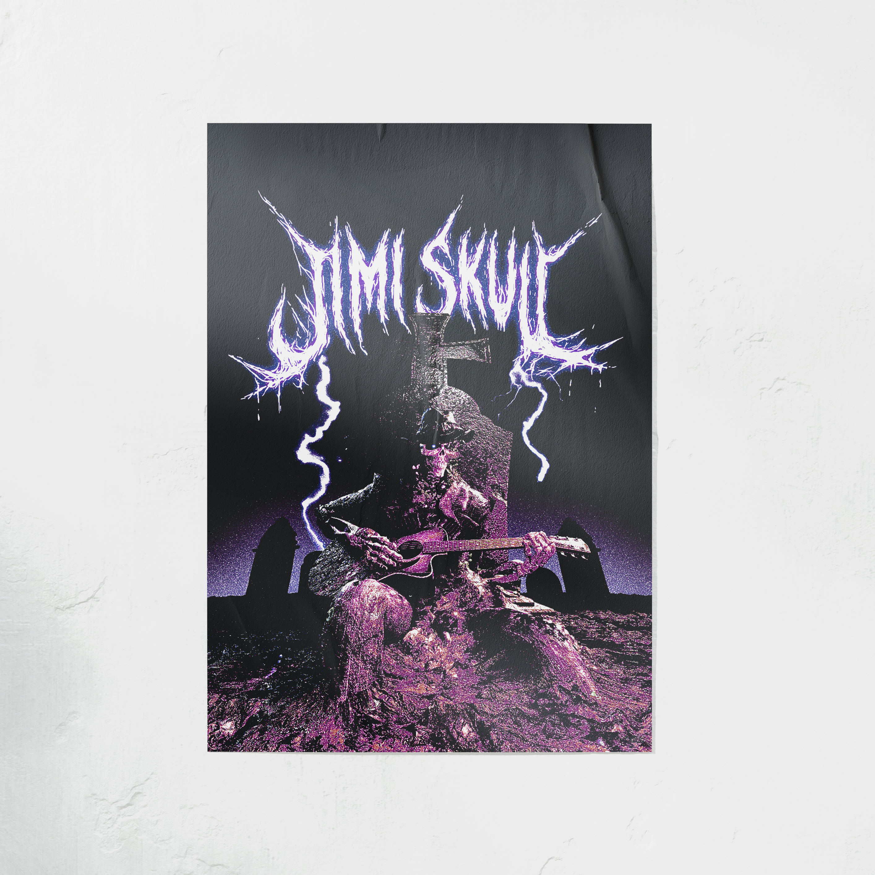 DORTI poster of a musician playing guitar with 'Jimi Skul' text on a dark background
