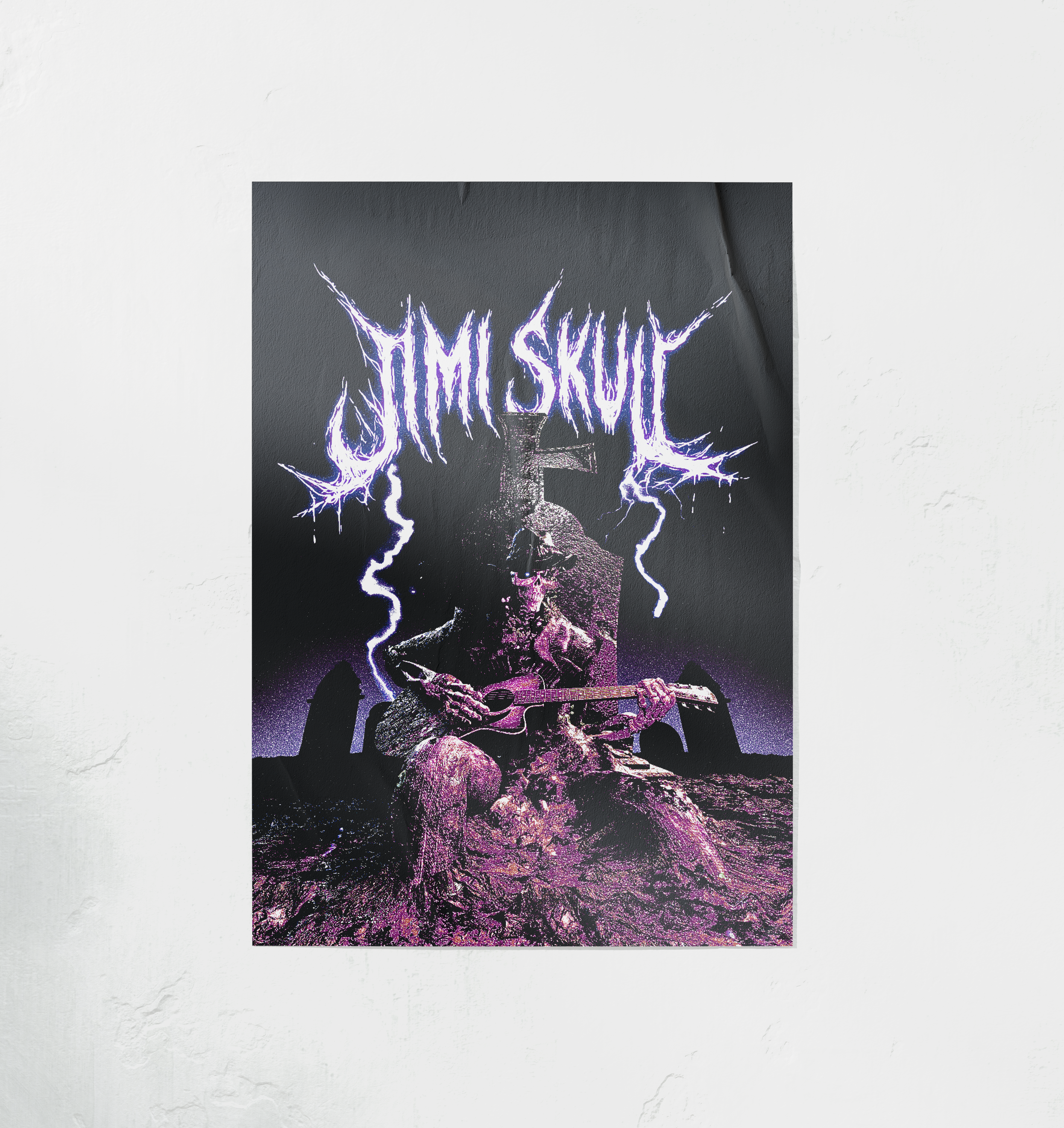 DORTI poster of a musician playing guitar with 'Jimi Skul' text on a dark background