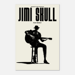 DORTI Poster of a silhouette of Jimi Skull playing guitar with 'Jimi Skull' text on a light background.