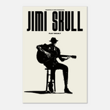 DORTI Poster of a silhouette of Jimi Skull playing guitar with 'Jimi Skull' text on a light background.