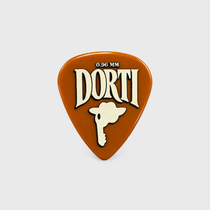DORTI Standards 0.96mm nylon guitar pick in orange with the DORTI Jimi Skull logo, front view