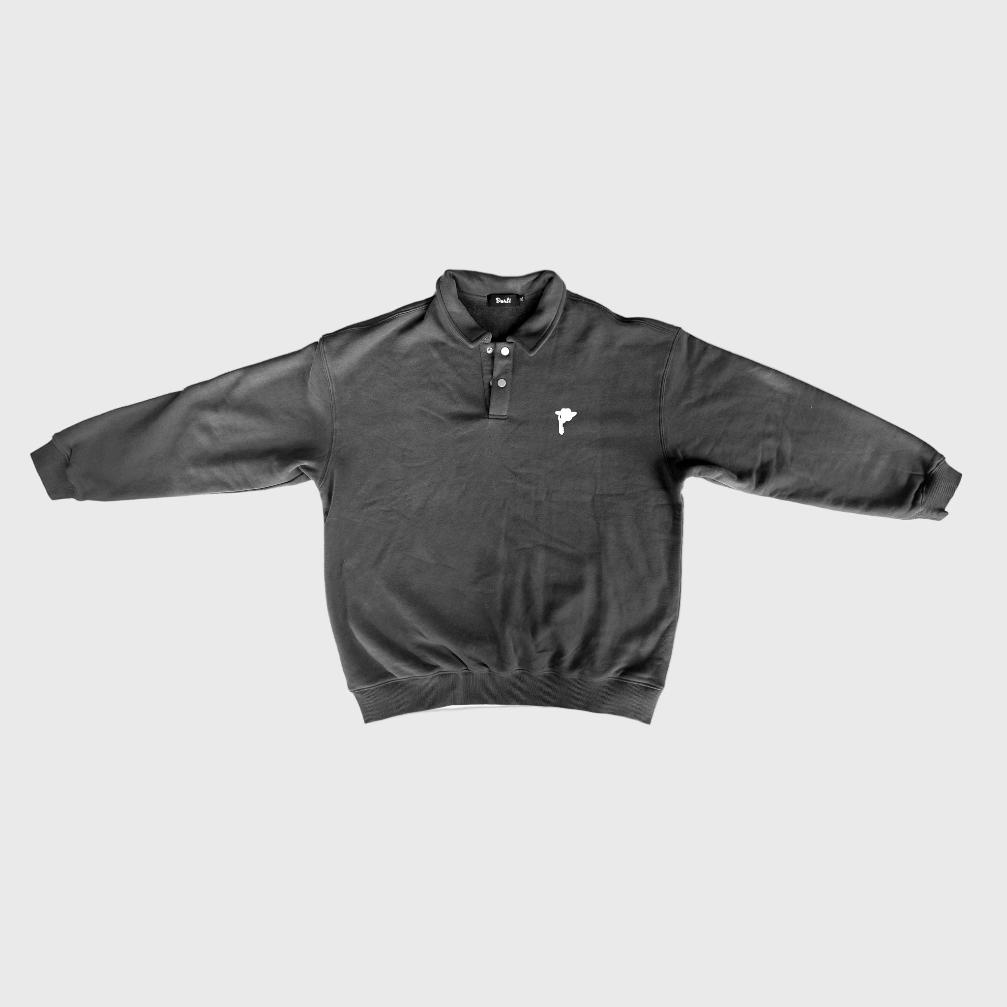 DORTI Jimi Skull polo-collar sweatshirt in charcoal, front with a small logo