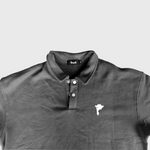 DORTI gray polo shirt with a small white Jimi Skull logo on a white background