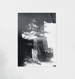 DORTI black and white artwork of Jimi Skull playing guitar on a textured white background