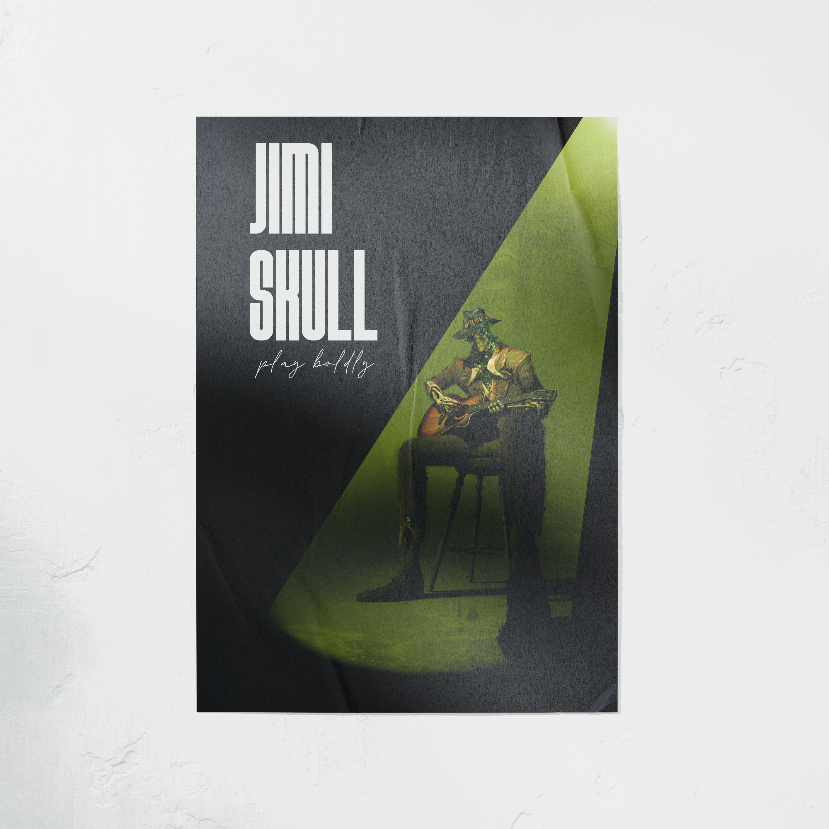 DORTI poster with 'Jimi Shull' text and a person playing guitar on a white background