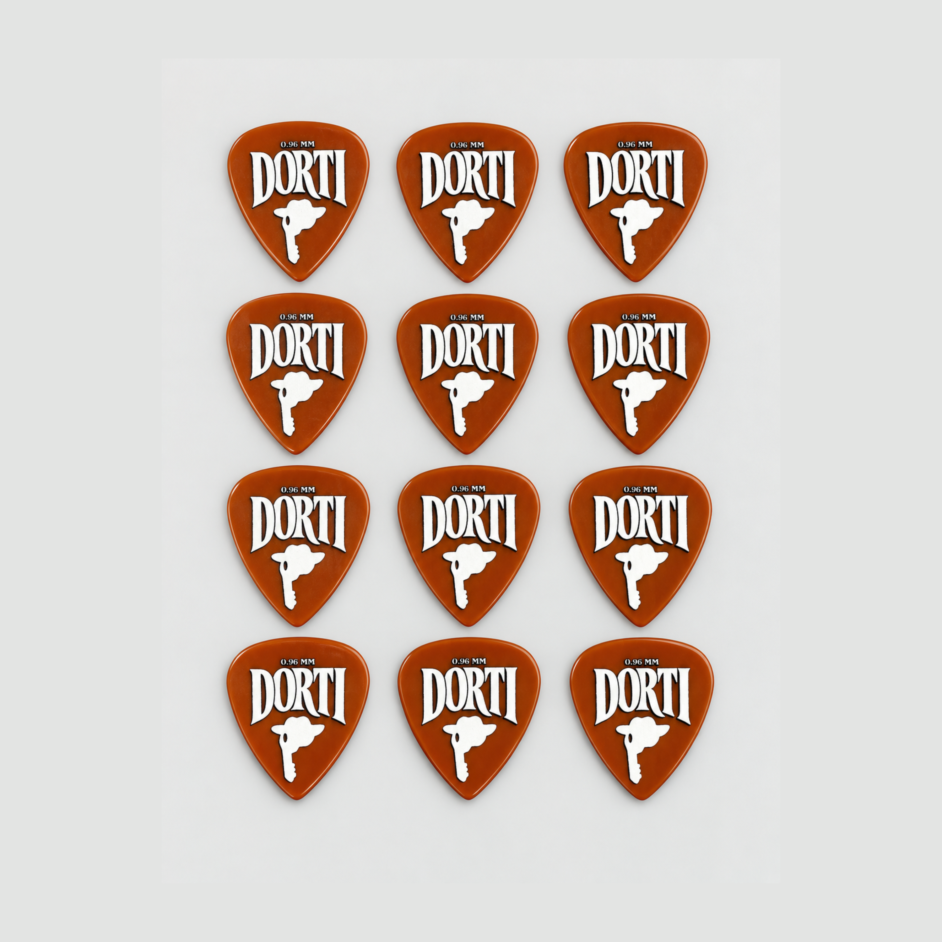 DORTI Standards nylon guitar pick 12-pack: twelve orange 0.96mm picks in a grid