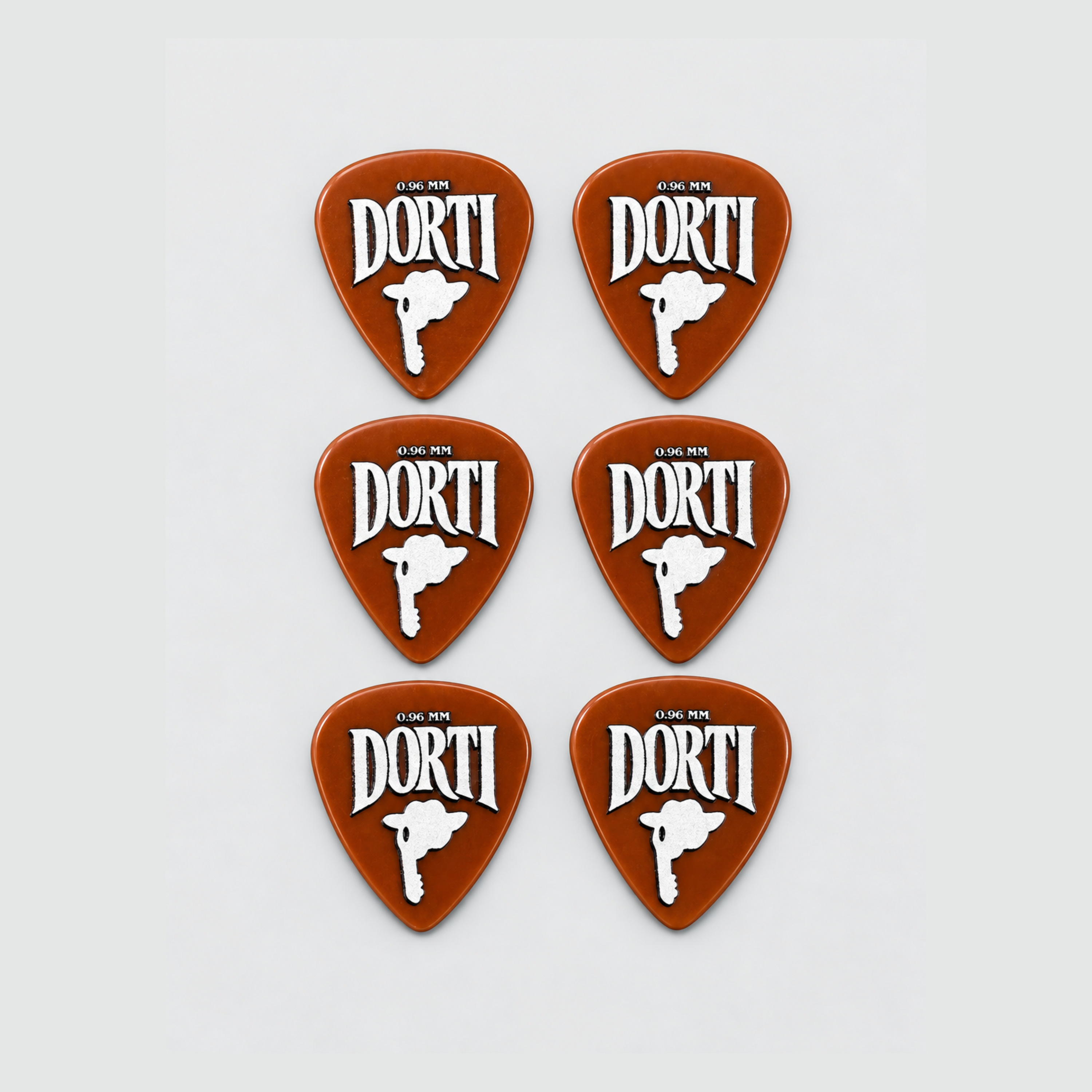 DORTI Standards nylon guitar pick 6-pack: six orange 0.96mm picks in a grid