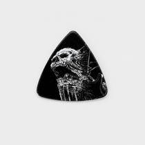 DORTI Shredder Pro Series triangle Delrin guitar pick, 1.00mm, with a screaming skull drawing