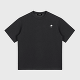 Black DORTI t-shirt with a small white Jimi Skull logo on a white background