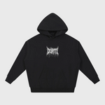 Black DORTI hoodie with white logo on a light gray background