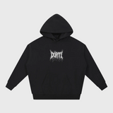 Black DORTI hoodie with white logo on a light gray background
