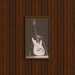 DORTI framed black and white guitar art print on a wooden wall